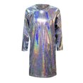 thumbnail image 4 of LUOGENLI Robe Enfant Pointe Fine Paillettes Scintillantes Manches Longues Col Rond Robe Droite Robe T-Shirt Robe pour Filles Tendance Été Midi Noir 7-8 Ans, 4 of 4