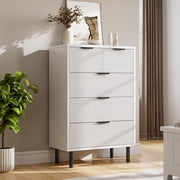 GloryStar Wave Fluted 5 Drawer Dresser for Bedroom, Tall Dresser Chest of Drawers, Wide Wood Storage Dresser Organizer with Deep Space for Nursery Bedroom Living Room Hallway Closet,