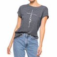 thumbnail image 3 of T-Shirt pour Femme à Col Rond, T-Shirt Court, Blouse à Manches Rondes pour Fille, T-Shirt Décontracté à Lettres, Haut, Gris, TTG, 3 of 8