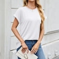 thumbnail image 4 of Plebaso T-Shirts à Manches Courtes Retroussables Col Rond pour Femmes Couleur Unie Ample Décontracté Été Basique, 4 of 7