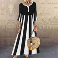thumbnail image 3 of Cameland Robe Midi Ample à Manches Mi-Longues d'Été Décontractée à Rayures Imprimées pour Femme, 3 of 6