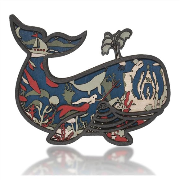 3D Wooden Animals Carving Whale Art Decor Wall Sculpture Figurine Ocean Crafts Silhouette Ornament Art,1 * Wooden Animal Carving