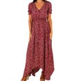 thumbnail image 4 of Robe Femme à Imprimé Floral à Col en V Vêtements Robe Courte Aguichant à Manches à Col en V Robe Maxi, Rose Foncé, TG, 4 of 7