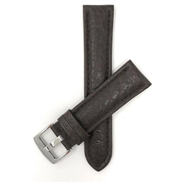 Extra Long (XL), 24mm Classic Leather Buffalo Pattern Watch Strap Band, Stainless Steel Buckle