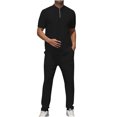 thumbnail image 2 of tumgatte Men's Leisure Sports Set Short Sleeve Knitting Split Solid Color Two-piece Round Neck Top Set Clearance, 2 of 3