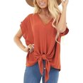 thumbnail image 4 of Pompotops T-Shirt Ample à Manches Courtes Col en V Uni pour Femmes avec Poche, 4 of 9