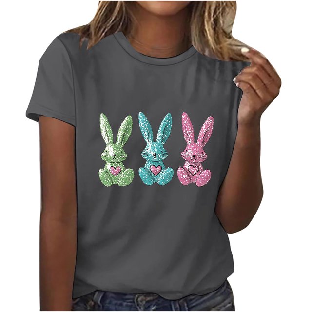 Pisexur Hauts de Printemps pour Femmes 2025, Hauts d'Entraînement Femmes, Hauts d'Entraînement Femmes T-Shirt Imprimé Manches Courtes Col Rond Chandail à la Mode Gris Foncé, 2TG