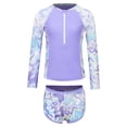 thumbnail image 1 of renvena Kids Girls Floral 2 Pcs Rash Guard Sets Zip Neck Swim Shirts With Shorts Swimsuits Lavender 8Y, 1 of 7