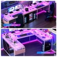 thumbnail image 4 of GloryStar U Shaped Home Office Desk, Reversible L Shaped Gaming Computer Desk with Power Outlets,126 Inch Computer Desk with Monitor Stand and LED Lights,Storage Shelves,Storage Bag and Hooks, 4 of 9