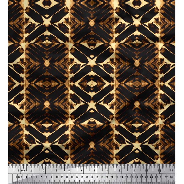 Soimoi Brown polyester Crepe Fabric Geometric Tie-Dye Decor Fabric Printed Yard 42 Inch Wide
