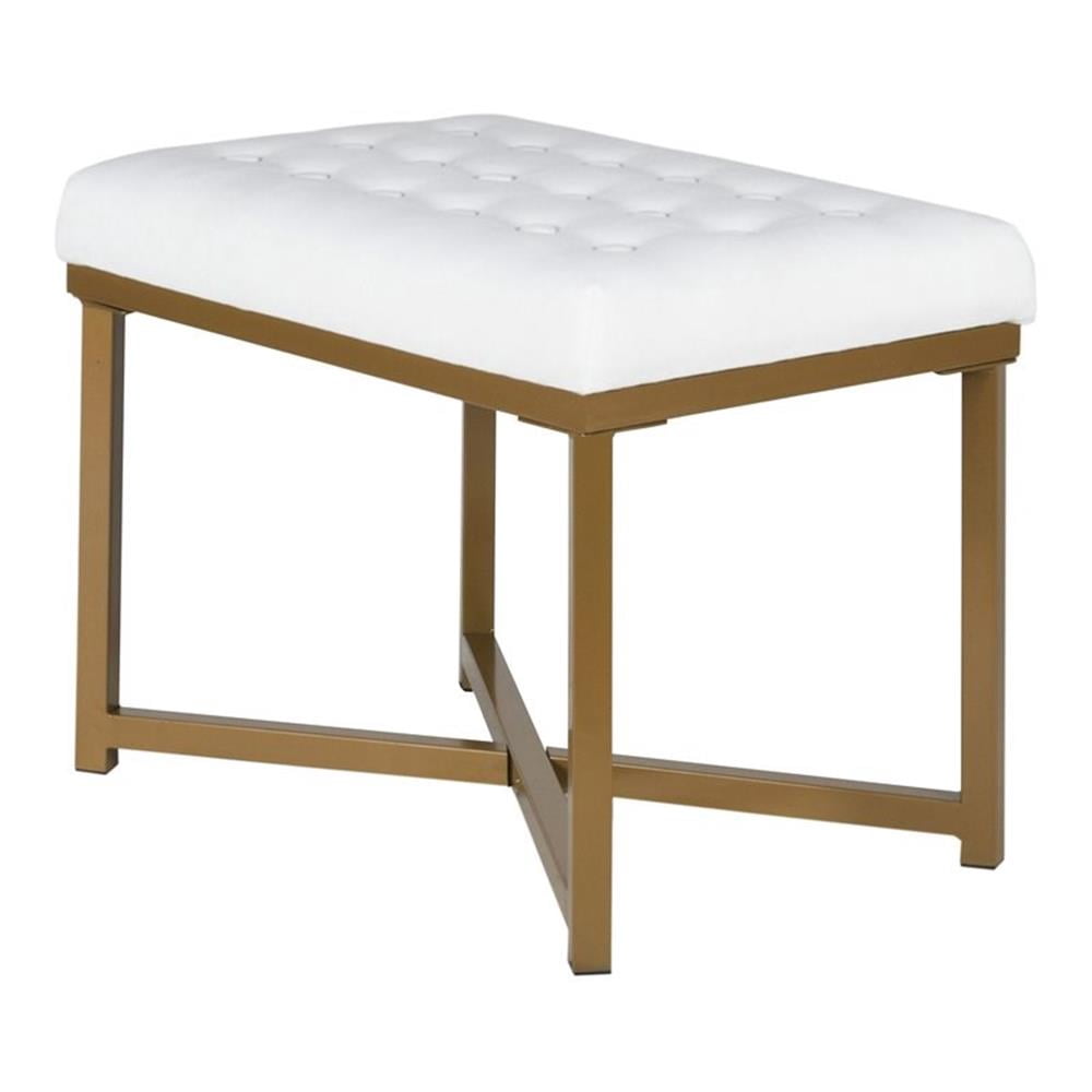 HomePop Banc en Métal de Style Moderne avec Siège en Velours, Fini Blanc