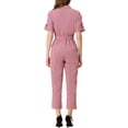 thumbnail image 3 of Unique Bargains Combinaison Pantalon pour Femme à Col Rabattu, Boutonnée, Taille à Nouer, Rose, TG, 3 of 6