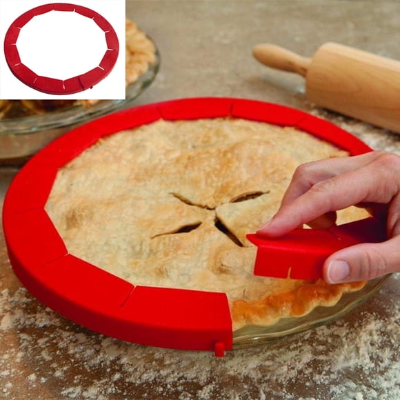 Adjustable Silicone Pie Crust Shield Pie Protectors, Food-safe Silicone, Fit 8.5" - 11.5" (Red)