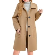 aohooy Women's Wool Pea Coats Trench Coat Women Single Breasted Notched Lapel Collar Peacoat Winter Long Jackets Khaki,M