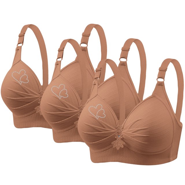 fheaev Soutien-Gorge 3 Pcs Grande Taille pour Femmes Soutiens-Gorge Sans Fil Sans Armature Imprimé Rassemblé Grande Taille Sans Armature Bretelles Réglables Couverture Complète Rehausseur Soutiens-Gorge Quotidiens sous-Vêtements