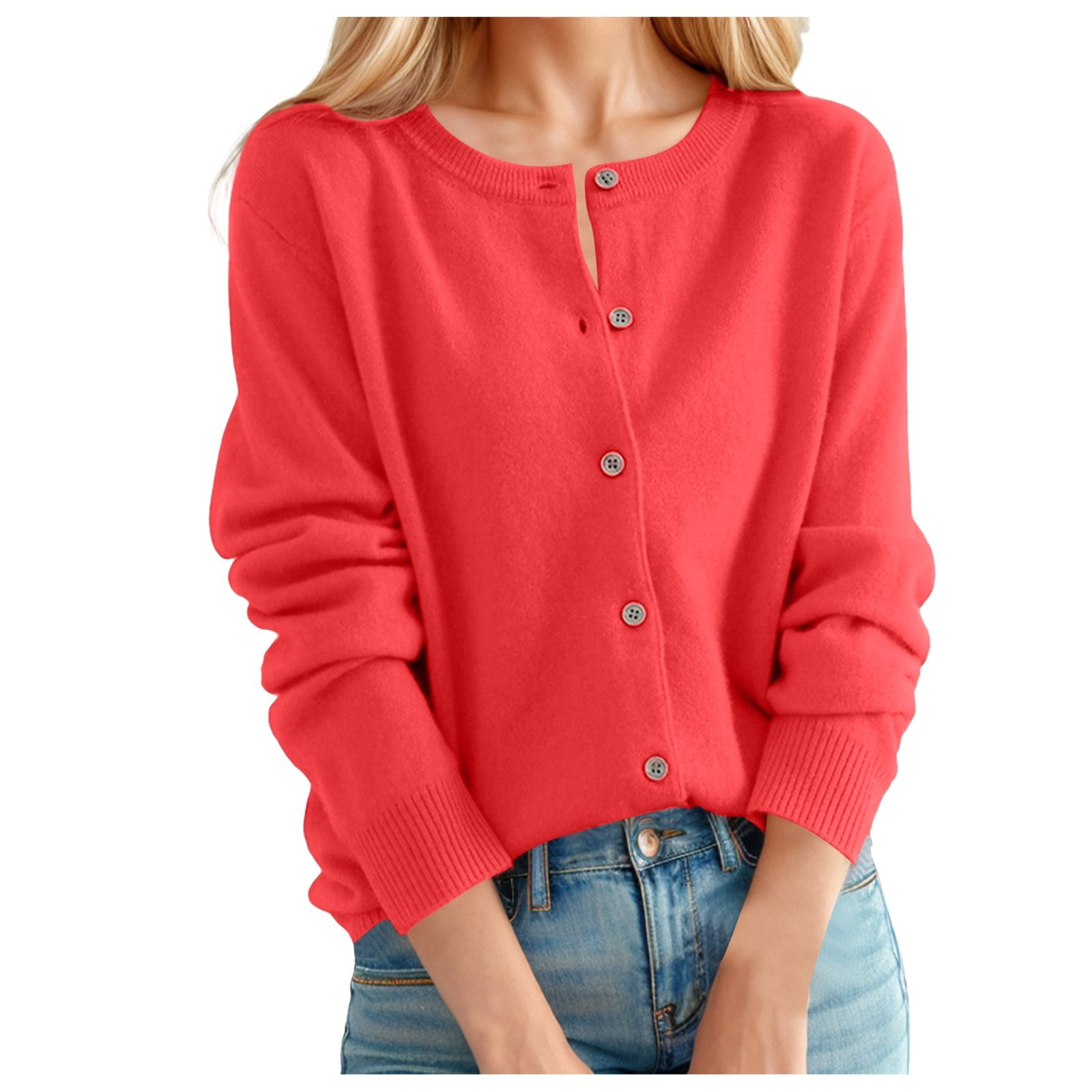 2025 Women's Cardigan Sweater Classic Button Up Cardigan Crew Neck Button Collar Womens Loose Cardigan Knit Front
