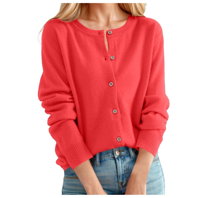2025 Women's Cardigan Sweater Classic Button Up Cardigan Crew Neck Button Collar Womens Loose Cardigan Knit Front