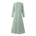thumbnail image 4 of Robes d'Été Grande Taille Mode pour Femmes Manches Longues Couleur Unie Coton Lin Col Rond Robe avec Poches Robe T-Shirt en Liquidation, 4 of 5