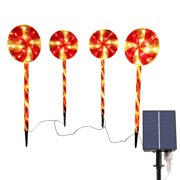 Dvkptbk Solar Lights 4 Pack Christmas Solar Lights Outdoor, 80LED Lollipop Peppermint Lights, Candy Cane Christmas Decorations with Warm Light for Xmas Holiday Patio Yard on Clearance