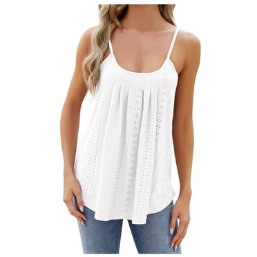 AherBiu Camisoles Boho pour Femmes, Oeillets, Trou, Bretelles Spaghetti, Décolleté Plongeant, Sans Manches, Froncées, Chemises Amples, Blouse