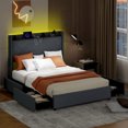 thumbnail image 4 of Gymax Full Size Bed Frame w/LED Lights Charging Station 2 Storage Pockets & 4 Drawers, 4 of 10