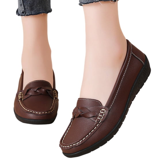 HTHLVMD Comfortable Casual Dress Shoes, Non-Slip Daily Walking Shoes, Loafers for Women Business Casual Shoes Comfort Lightweight Penny Loafers Slip On Work Flats Walking Dressy Shoes, Brown 7.5