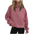 thumbnail image 1 of Half Zip Sweatshirt Women Plus Size Fleece Cropped Hoodies Pullover Fall Winter Warm Tops, 1 of 6