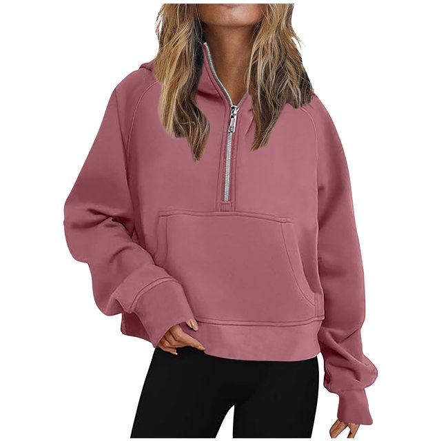 Half Zip Sweatshirt Women Plus Size Fleece Cropped Hoodies Pullover Fall Winter Warm Tops