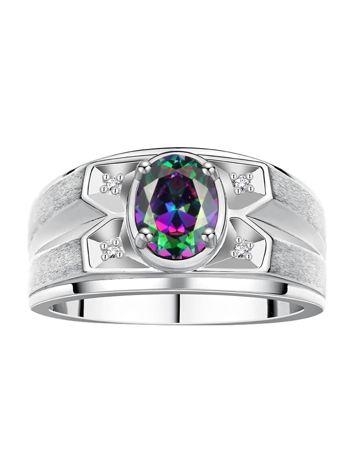 RYLOS Men's Rings Sterling Silver Rings Classic Designer Style 8X6MM Oval Gemstone &  Diamond Ring Alexandrite June Birthstone Rings For Men,  Size 12
