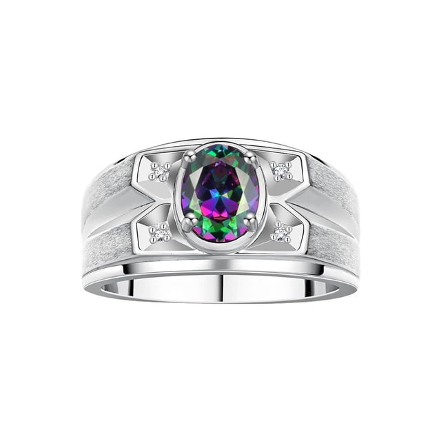 RYLOS Men's Rings Sterling Silver Rings Classic Designer Style 8X6MM Oval Gemstone & Diamond Ring Alexandrite June Birthstone Rings For Men, Size 13