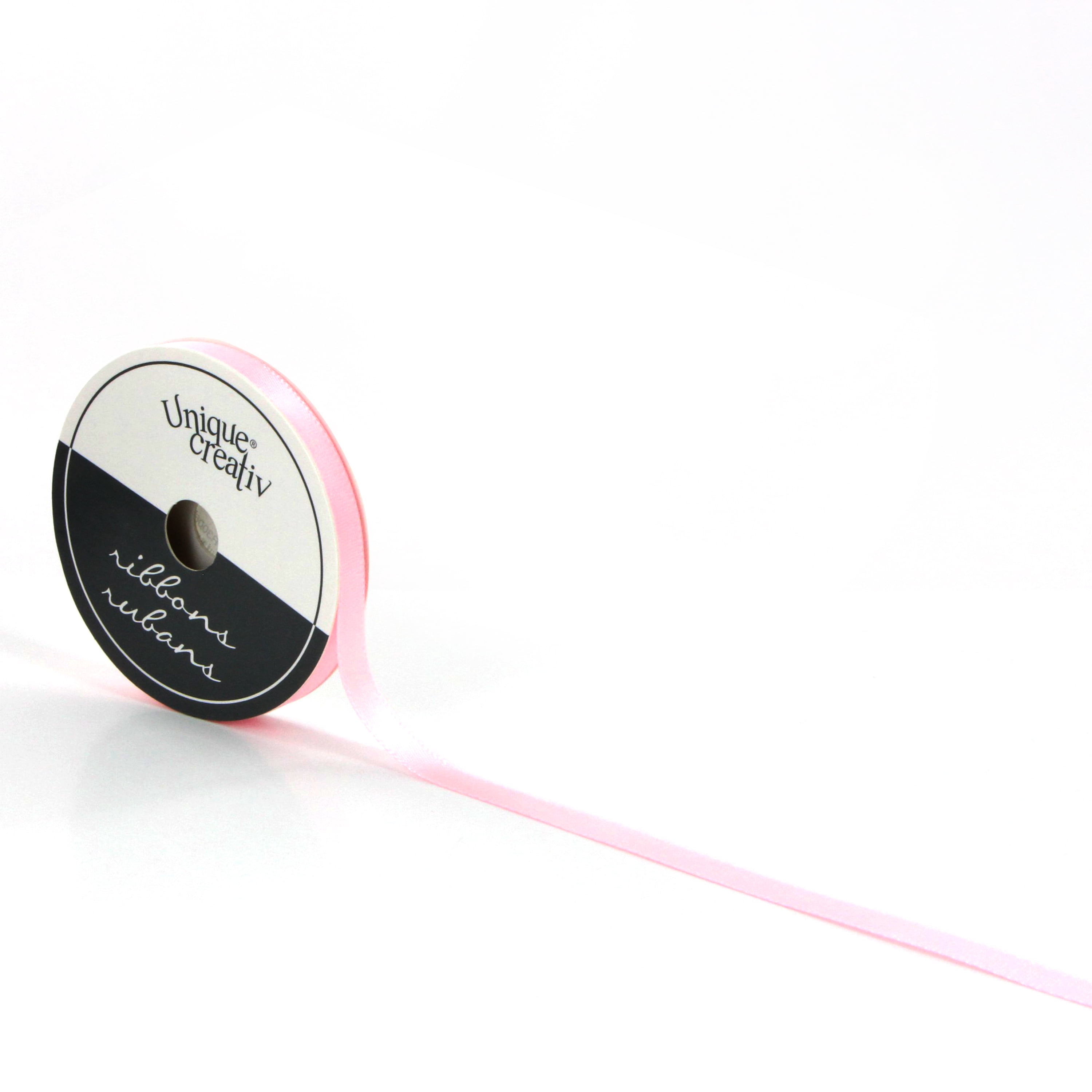 UNIQUE CREATIV, ruban, satin simple face, rose, 6 mm × 9.1 m (0.23" × 30 pi)