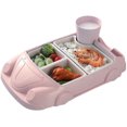 thumbnail image 1 of Assiette pour Enfants, Vaisselle pour Enfant Portable Antidérapant, Set Repas Bébé Ventouse Voiture De Dessin Animé pour La Plupart des Tables Et des Chaises Hautes (Rose), 1 of 5