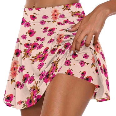 LOVZFMLL Jupe de Tennis Plissée d'Été pour Femme, Athlétique, Extensible, Courte, Yoga, Faux Deux Pièces, Jupe-Pantalon, Short, Rose, P