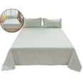 thumbnail image 1 of Gingham Washed Cotton 3-Piece Bedding Set – Flat Sheet & 2 Pillowcases – Solid Color Minimalist Bed Sheet Set for Bedroom, Holiday Gift, 1 of 5