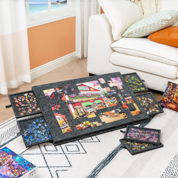 Plateau de Puzzle Inclinable,Plateau de Puzzle avec Support Et Couverture 2 en 1,Étui de Rangement avec 4 Tiroirs,500 Pieces,Bleu - Jeux - Jouets
