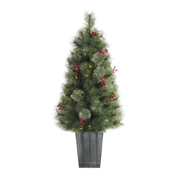 Holiday Time arbre de Noël Dunkirk pré-éclairé avec cachemire et baies pour porche de 1,2 m, vert