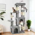 thumbnail image 3 of Yiwa Multi-Level 61" Cat Tree Tower, Sturdy Modern Cat Furniture for Large Cats and Maine Coons, Featuring Jumbo Perch, Two Spacious Condos, Sisal Scratching Posts, and Hanging Balls, 3 of 7