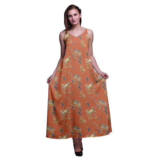 Bimba Robe Longue pour Femmes en Rayonne Imprimée d'Oiseaux Chic Bohème d'Été Maxi de Plage - Grande