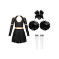 thumbnail image 4 of Mufeng Costume de Pom-Pom Girl pour Filles Enfants à Manches Longues Robe de Cheerleading avec Pompons Attache-Cheveux en Stock Costume de Performance Tenue de Danse A Blanc&Noir 12, 4 of 7