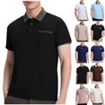 thumbnail image 1 of Sentmoon Blouses Plus Size Loose Turndown Collar Short Sleeve Mens Tops Summer 2025 with Pockets Button up Solid Color Mens Dress Shirts Streetwear for Wedding Guest Khaki XXXL, 1 of 6