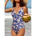 thumbnail image 3 of Charmo Womens V Neck One Piece Swimsuits Ruched Tummy Control Monokini Bathing Suits, 3 of 7