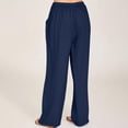 thumbnail image 4 of WEIYLL Pants for Women Linen Elastic High Waist Drawstring Wide Leg Yoga Navy Pant size L, 4 of 8