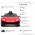 thumbnail image 3 of KidsVIP 12V Lamborghini Huracan 4x4 Ride-On Car W/ Rubber Wheels, Bluetooth Music & Remote, 3 of 12