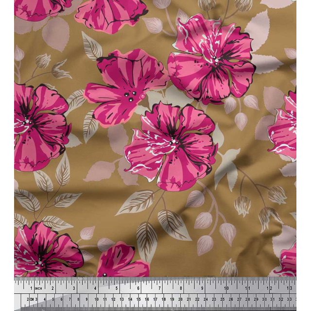 Soimoi Moss Georgette Fabric Leaves & Carnation Floral Decor Fabric Printed Yard 42 Inch Wide
