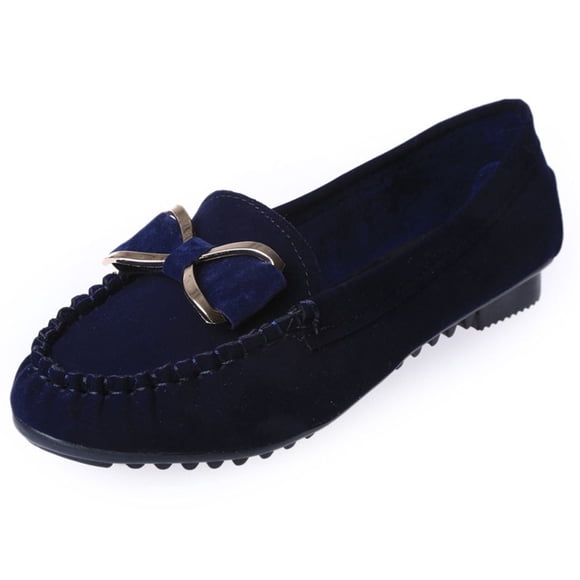 hopeusnice Women's Suede Bowknot Loafers Slip On Flats Comfortable Driving Shoes Loafer Flats Soft Sole Comfortable Walking Shoes Dark Blue 37