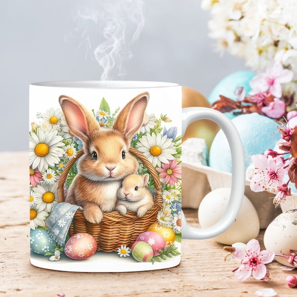 MTBLYS Easter Ceramic Coffee Mug Rabbit Design 350Ml Capacity 8Cm X 8Cm Home Office Camping Use