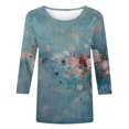 thumbnail image 5 of Hauts d'Été pour Femmes 2023 Mode Tendance pour Femmes T-shirt Ample Imprimé Blouse à Manches 3/4 Col Rond Hauts Décontractés T-shirt pour Femmes en Liquidation, 5 of 5