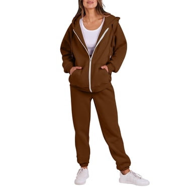 Pisexur Survêtements Femmes Ensemble 2 Pcs Survêtements Couleur Unie Chandails à Capuche à Fermeture Éclair à Manches Longues Pantalons Jogger avec Poches Décontracté Ample Tenues de Voyage de Vacances pour Femmes