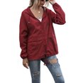 thumbnail image 3 of Women's Casual Hooded Jacket Lightweight Waterproof Rain Windbreaker Solid Color Zipper Drawstring Raincoat, 3 of 8