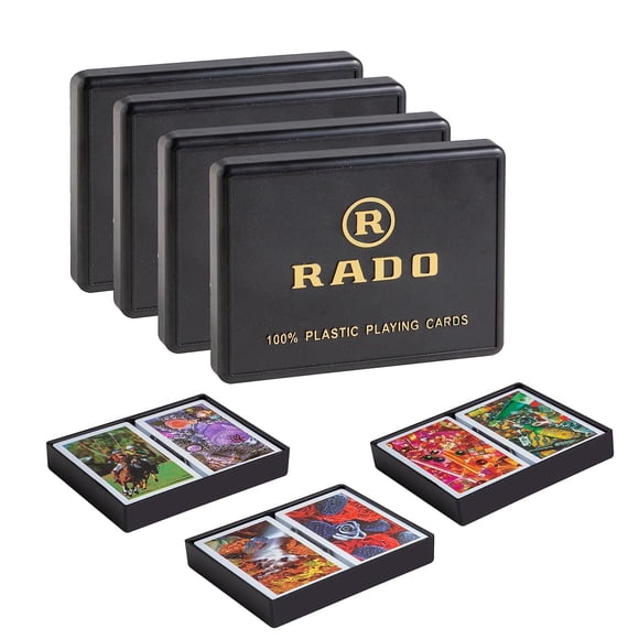 Rado Cards Premier Plastic Playing Cards Pack Of 8 For Adult - Bridge Size, Multicolour Cards In 2-Piece Pvc X 4 Container For Card Games Poker & Rummy | Gift For Family & Friends | Playing Cards